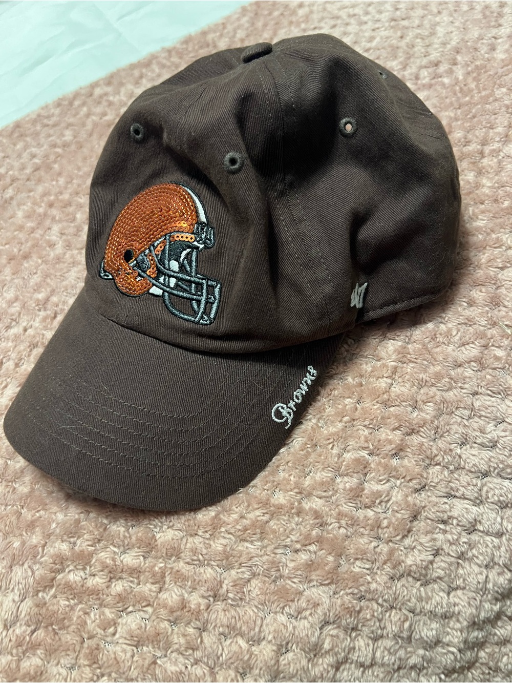 47 Women’s Brown Cleveland Browns Helmet Cap with Orange Embroidery